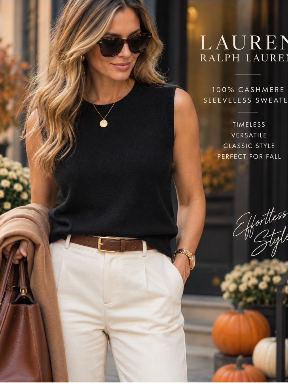 Lauren Ralph Lauren 100% Cashmere Black Sleeveless Sweater XL